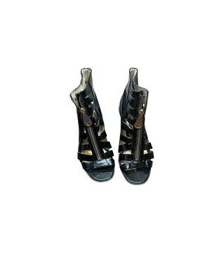 Michael Kors Black Gladiator Sandals Front Zip Strappy Leather Size 7M